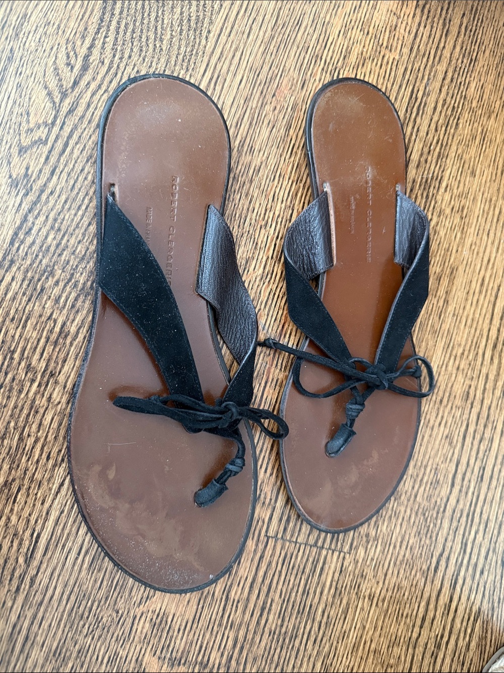 Robert Clergerie Black Leather suede Tie-Front wood bottom Sandals